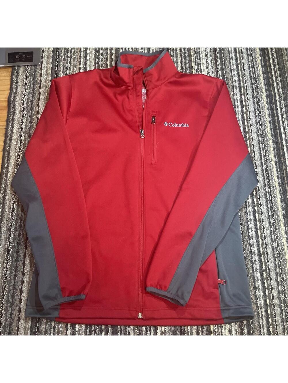 Columbia Jacket Mens Medium Red Gray Omni-Heat Hybrid Technical Fleece Hiking